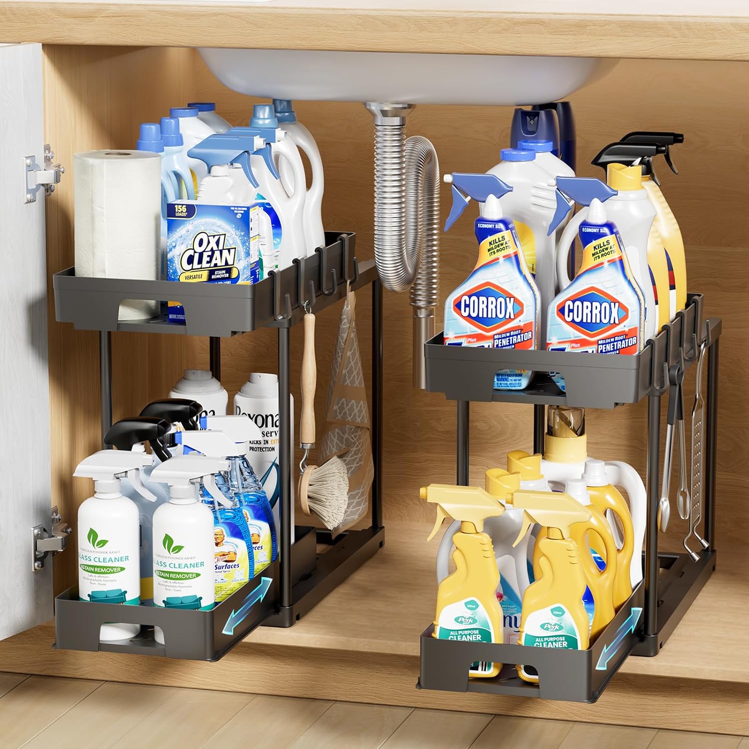 2 Pack Under Sink Organizer, 2-Tier Sliding Cabinet Basket Organizer on sale Drawer