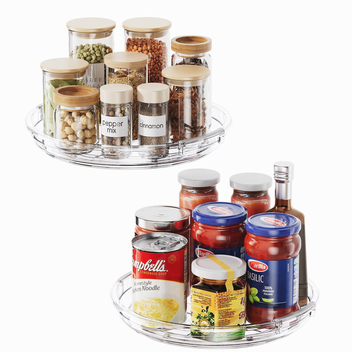 2 Pack 9 inch Rotating Lazy Susan Organizer, LAMU Turntable Non-Skid Rack for Kitchen, Fridge, Bathroom, Vanity Countertop Makeup Organizing, Clear