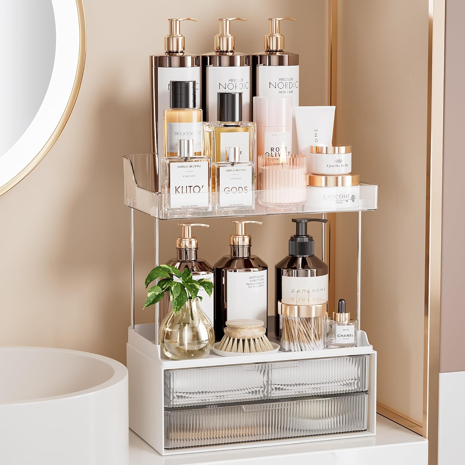 2-tier Vanity Organizer, Delamu Bathroom Countertop Organizer 2 Drawer ...