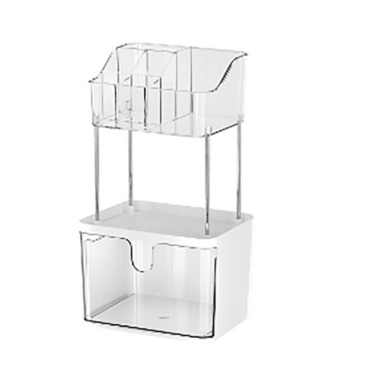 Delamu 2 Layer Clear Makeup Organizer with Drawer, Cosmetic Storage for Dresser Countertop and Bathroom Vanity, Beauty Holder for Lipstick Brush Skincare