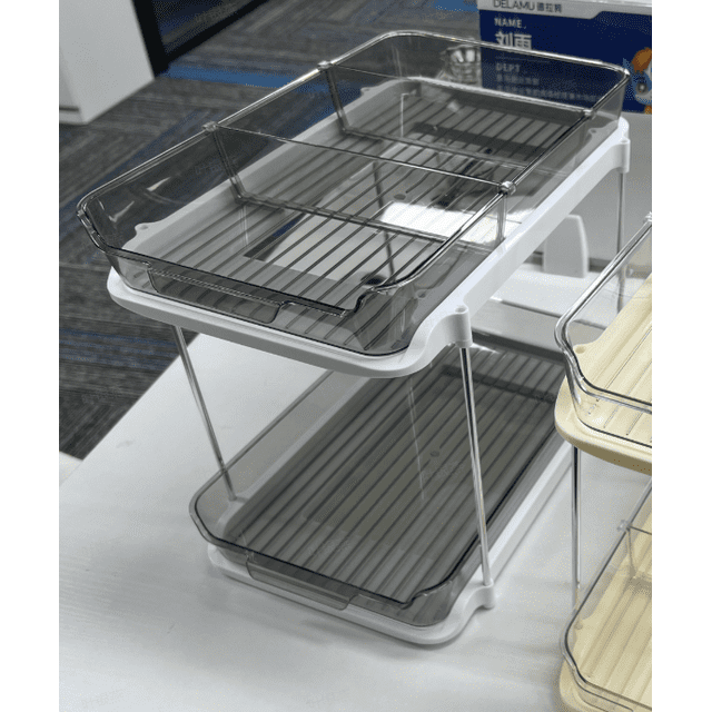 Delamu Under Sink Organizers and Storage 2 Pack Set, 2 Tier Sliding Bathroom Sink Organizer, Multi-Use Under Kitchen Cabinet Storage Shelf (S&L), Grey